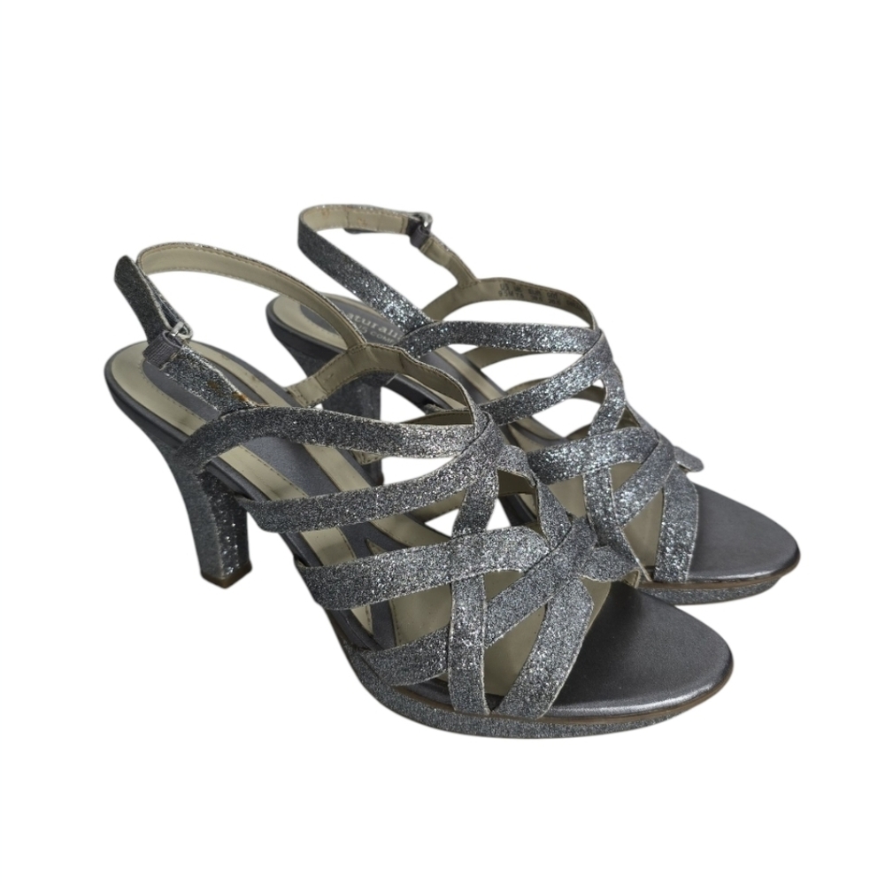 Naturalizer N5 comfort Elegant Silver Pewter Glitter Strappy Heels Delma 9.5M *